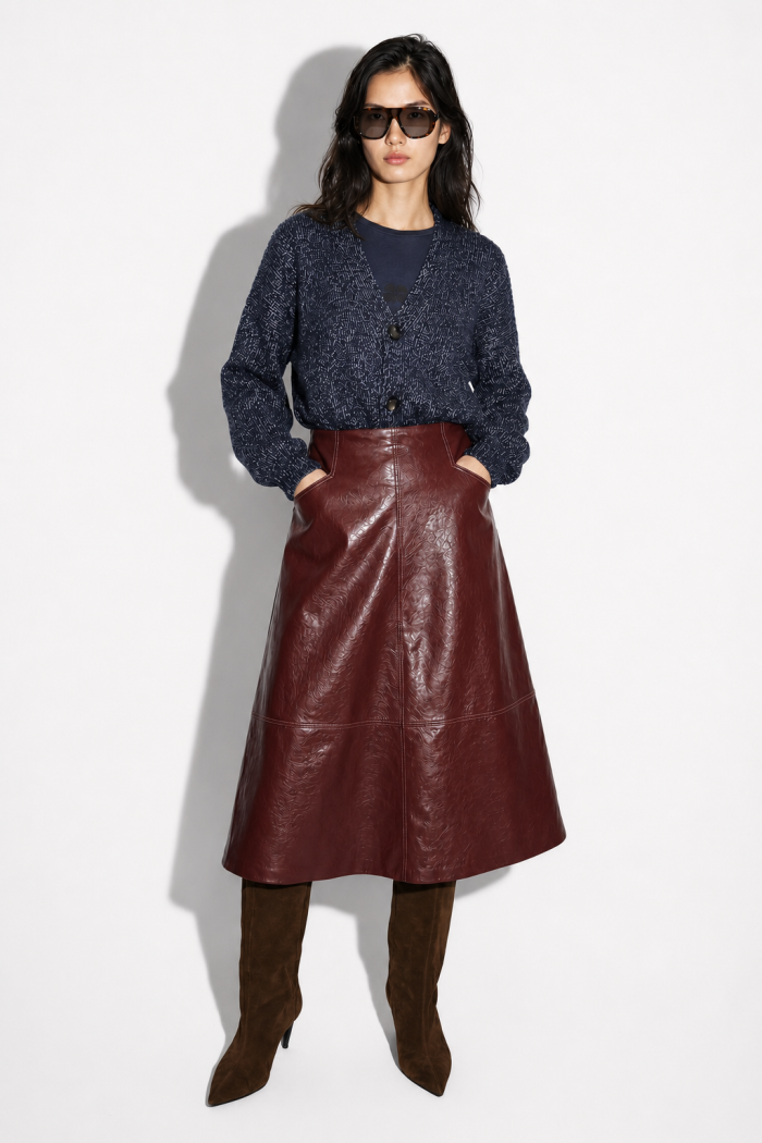 Jupe maxi Vinyle bordeaux | Imprevu